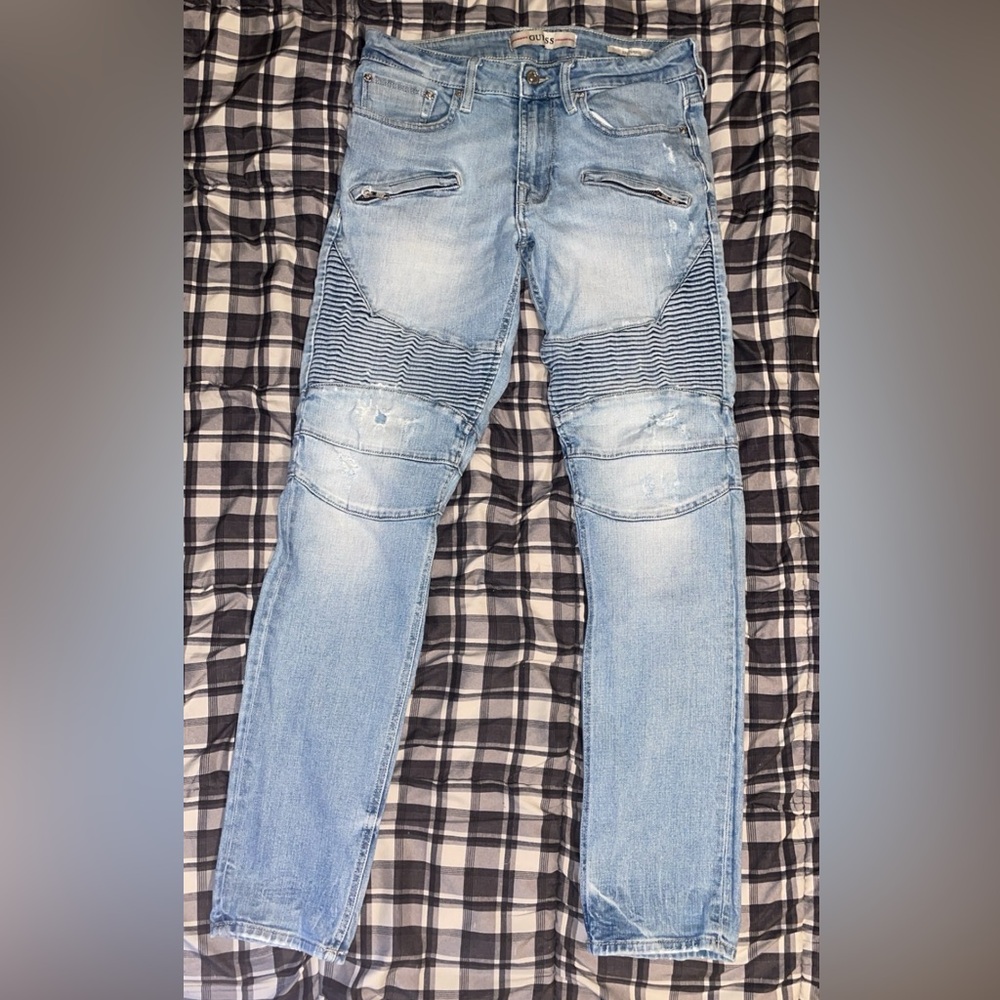Guess Slim Tapered Moto Style Denim Jeans Size 31W x 32L